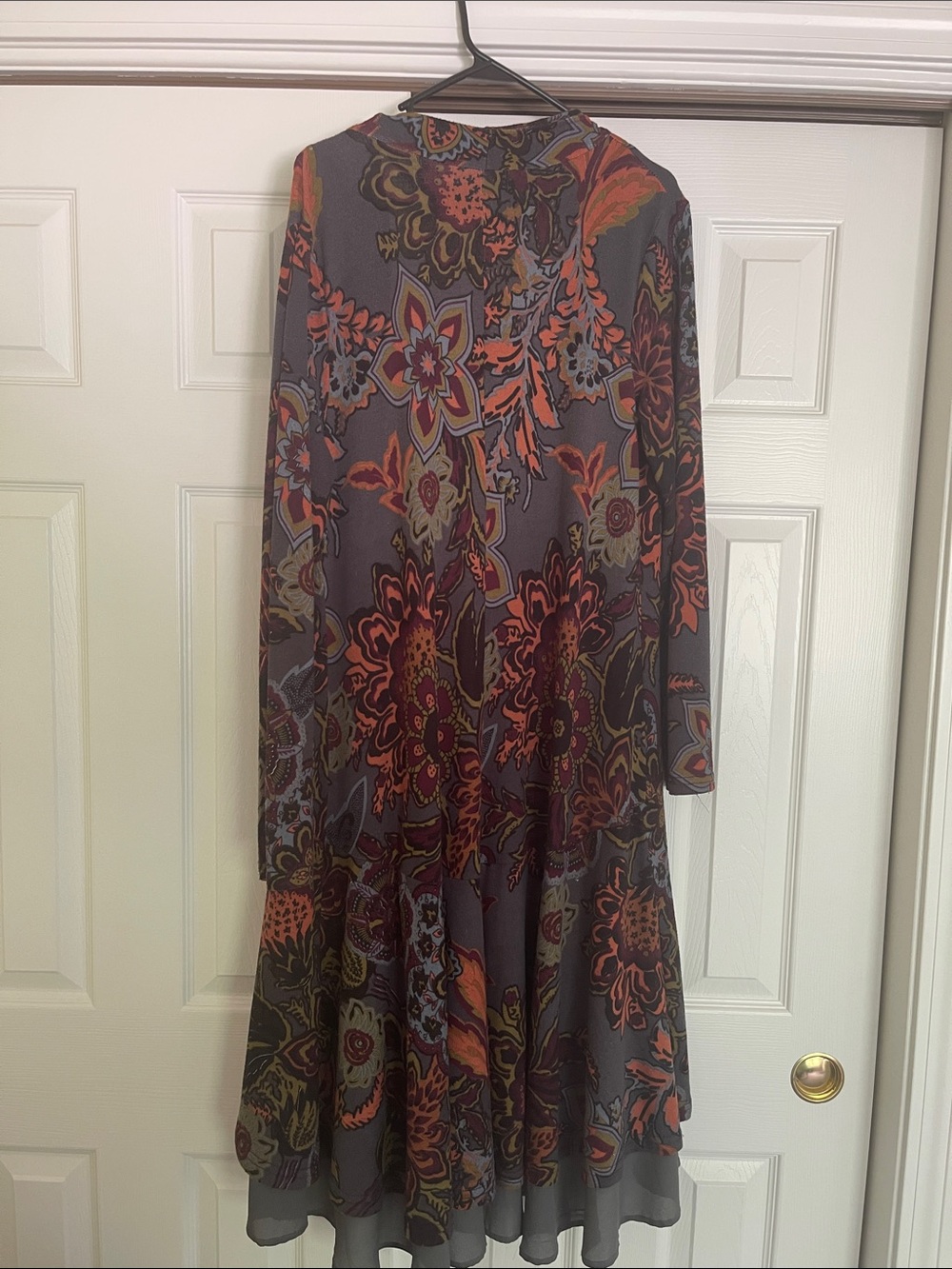 Reborn Floral Draped Cardigan in Gray, Rust and Olive